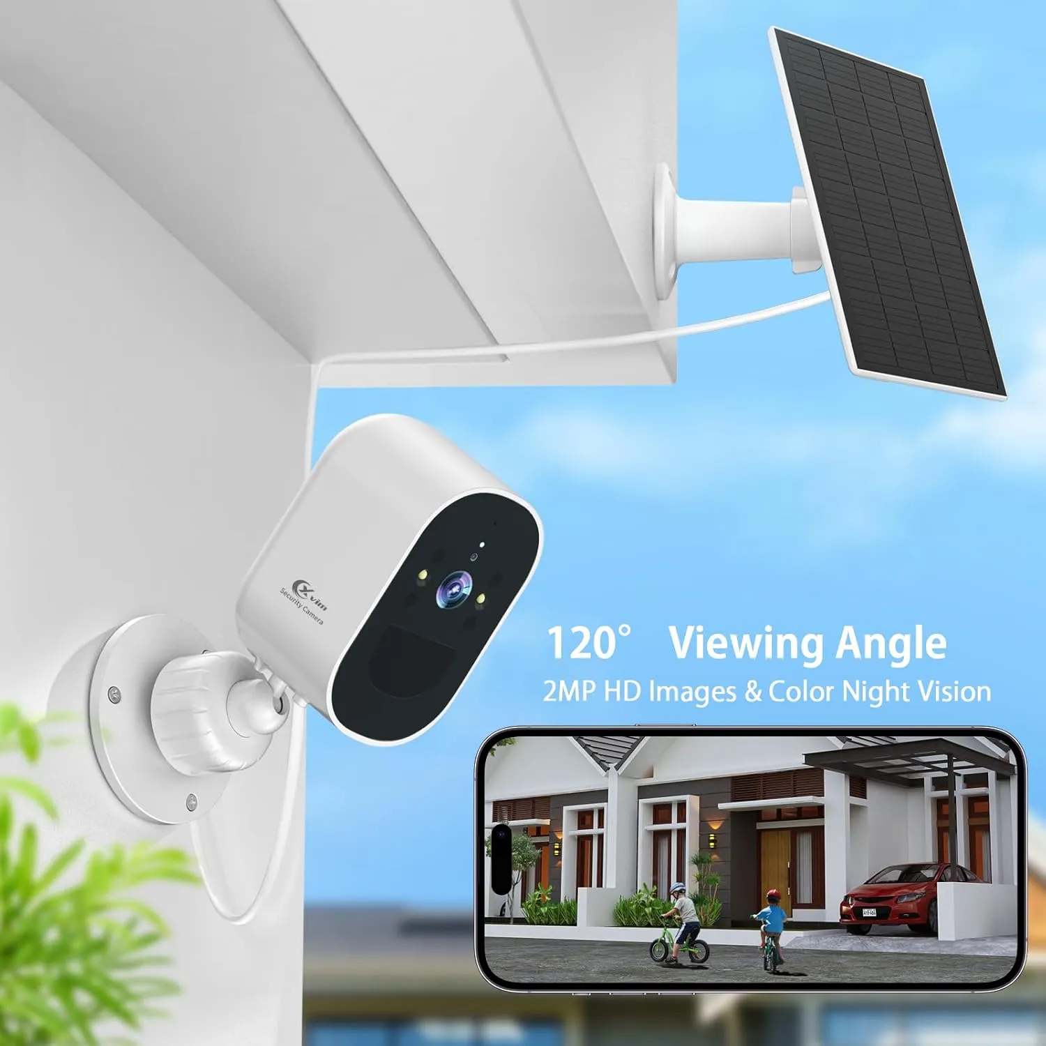 1080P 2Pack Solar Camera Outdoor Wireless, 2.4GHz WiFi Battery Powered Camera Wireless Outdoor, Color Night Vision, AI Detection, SD/Cloud, Waterproof