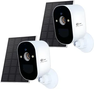 1080P 2Pack Solar Camera Outdoor Wireless, 2.4GHz WiFi Battery Powered Camera Wireless Outdoor, Color Night Vision, AI Detection, SD/Cloud, Waterproof