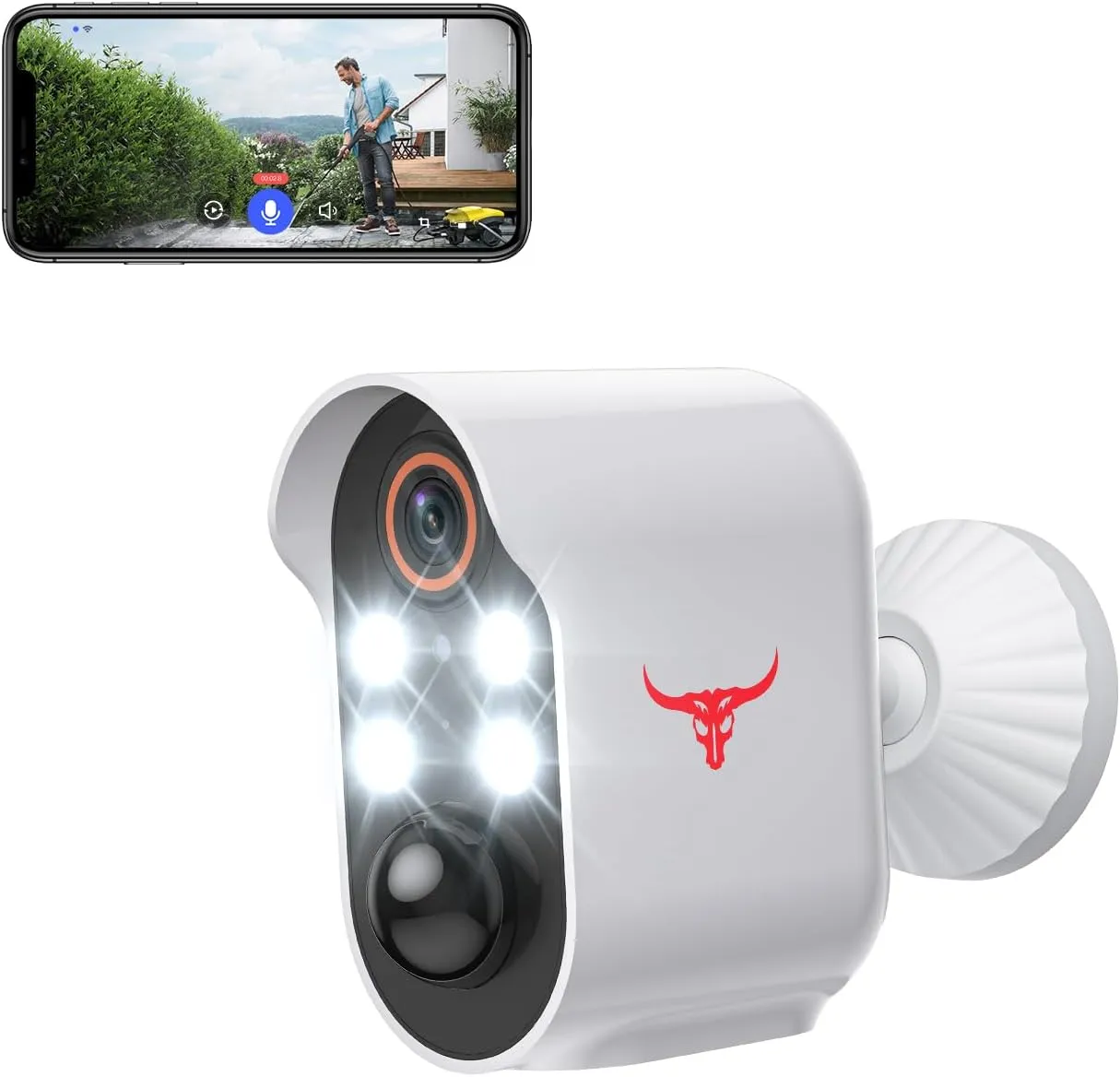 1080P Wireless Security Camera with Spotlights, AI Human Detection, Color Night Vision, 2-way Talk, FHD Live view, Cloud Storage, 2.4G WiFi, Battery powered, Indoor/Outdoor surveillance (4 Spotlights)