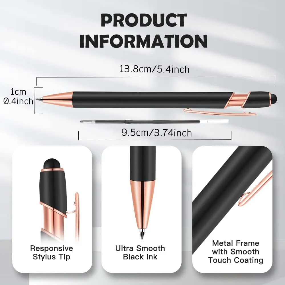 12 PCS 2-in-1 Stylus Retractable Ballpoint Pens,Pen with Stylus tips, 1.0 mm Black Ink Metal Pen Stylus Pens for Touch Screens,12 Pens and 12 Refills(Mixed Color)