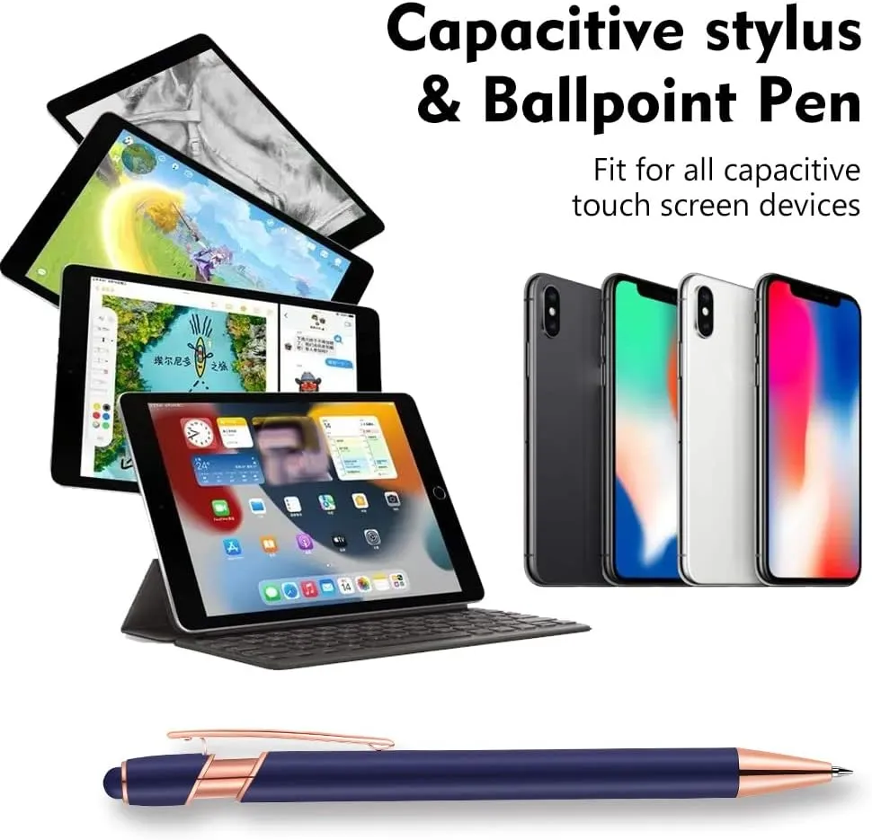 12 PCS 2-in-1 Stylus Retractable Ballpoint Pens,Pen with Stylus tips, 1.0 mm Black Ink Metal Pen Stylus Pens for Touch Screens,12 Pens and 12 Refills(Mixed Color)