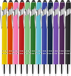 12 Pcs Pink Ballpoint Pens,Ballpoint Stylus Ball Point Black Ink Retractable Pens with Stylus Tips for Touch Screens & Writing,Metal Pen Sets for Women Gift - 1.0 mm Smooth Writing