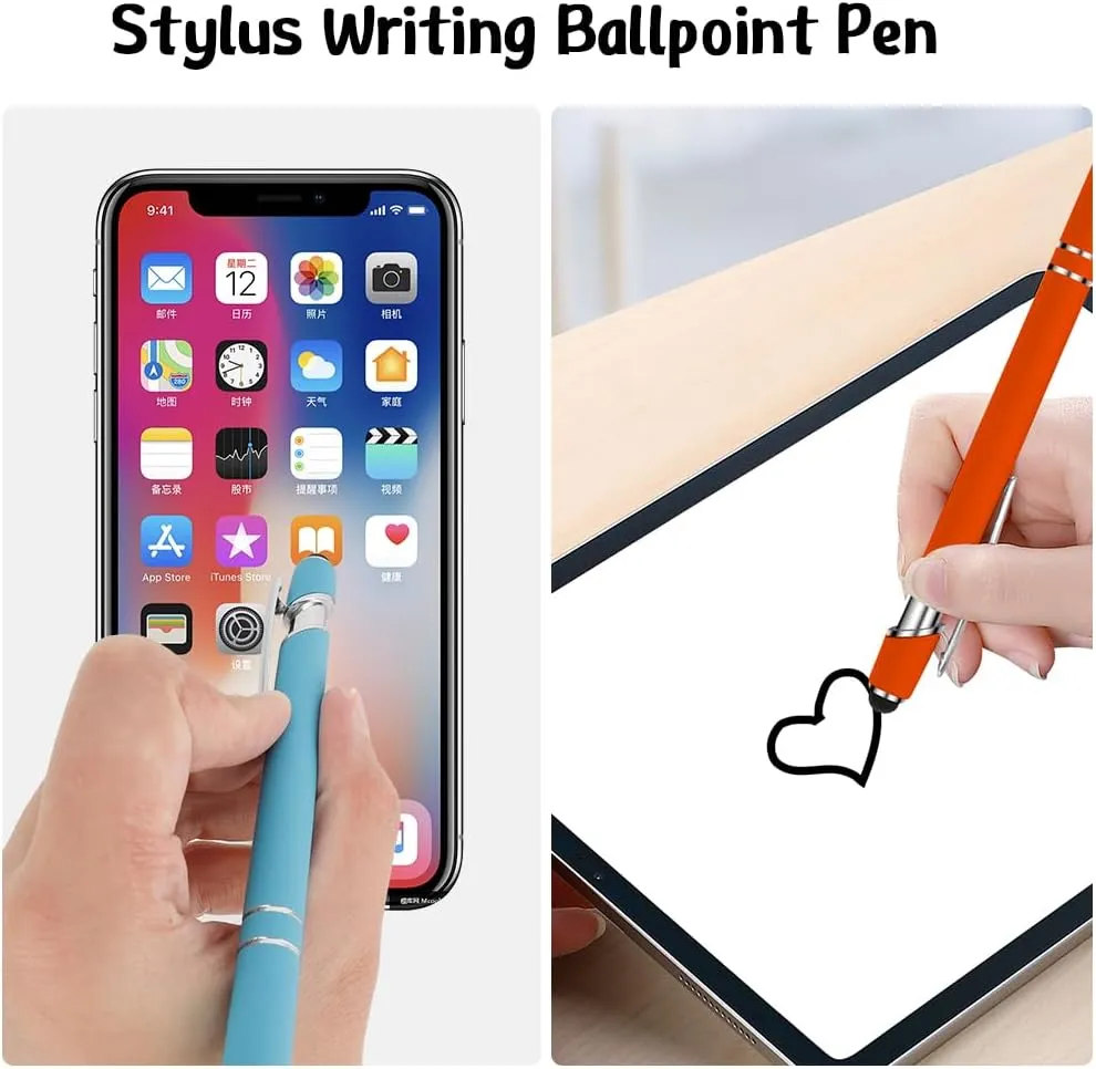 12 Pcs Pink Ballpoint Pens,Ballpoint Stylus Ball Point Black Ink Retractable Pens with Stylus Tips for Touch Screens & Writing,Metal Pen Sets for Women Gift - 1.0 mm Smooth Writing