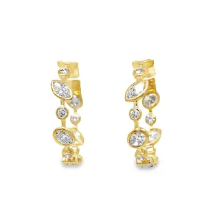 18K Yellow Gold Mix Cut Bezel Set Diamond Hoop Earrings