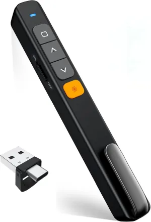 2-in-1 USB Type C Wireless Presenter Remote, Hyperlink Volume Control Presentation Clicker for PPT Clicker, RF 2.4GHz Presentation Remote Slide Advancer for PowerPoint, Mac, Laptop, Keynote.