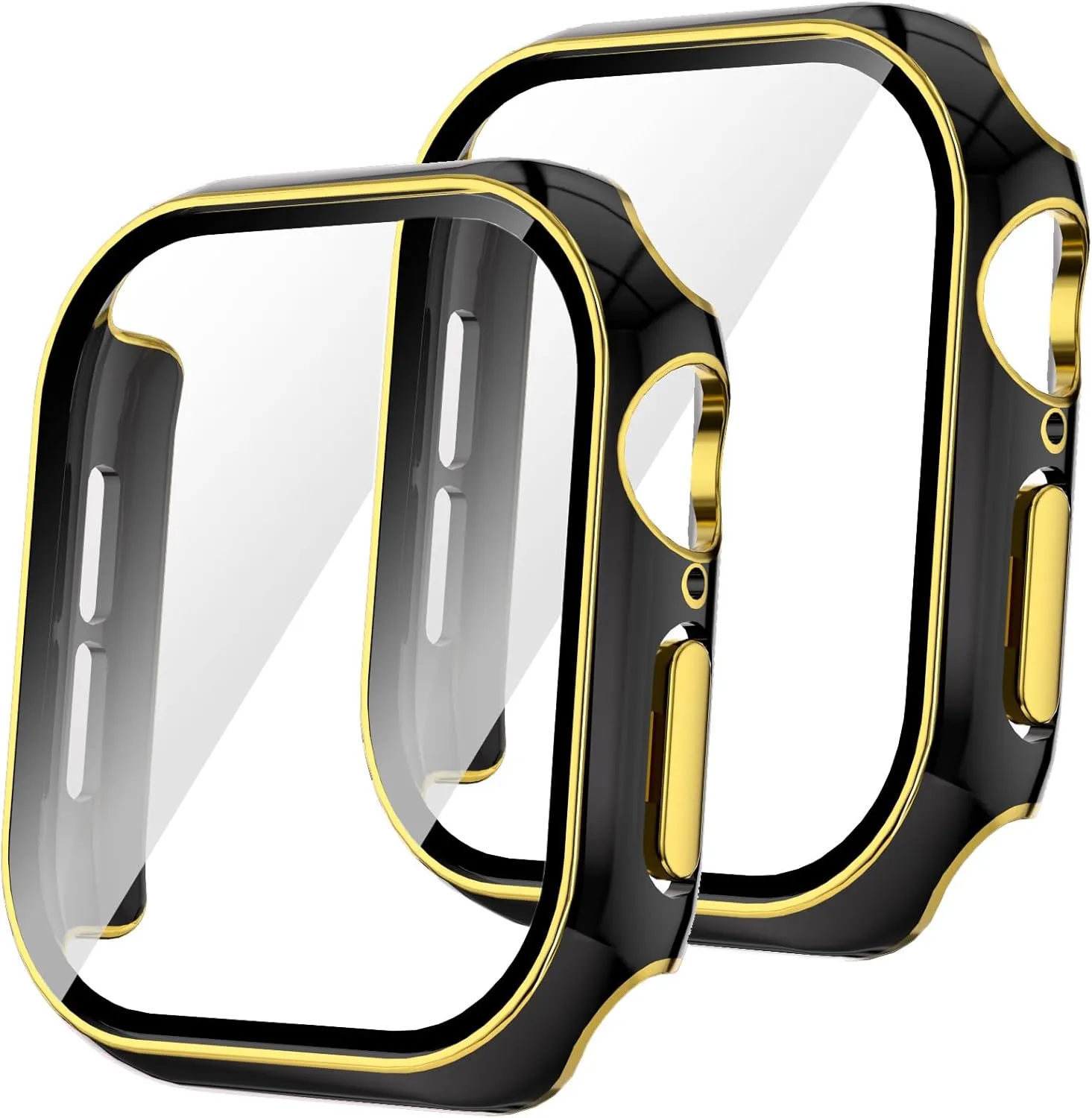 2 Pack Compatible with Apple Watch Case Series 10 (2024) built in Tempered Glass Screen Protector, Shockproof Anti-Scratch Cover for iWatch (black&black/gold edge, for iwatch series 10/ 42mm)