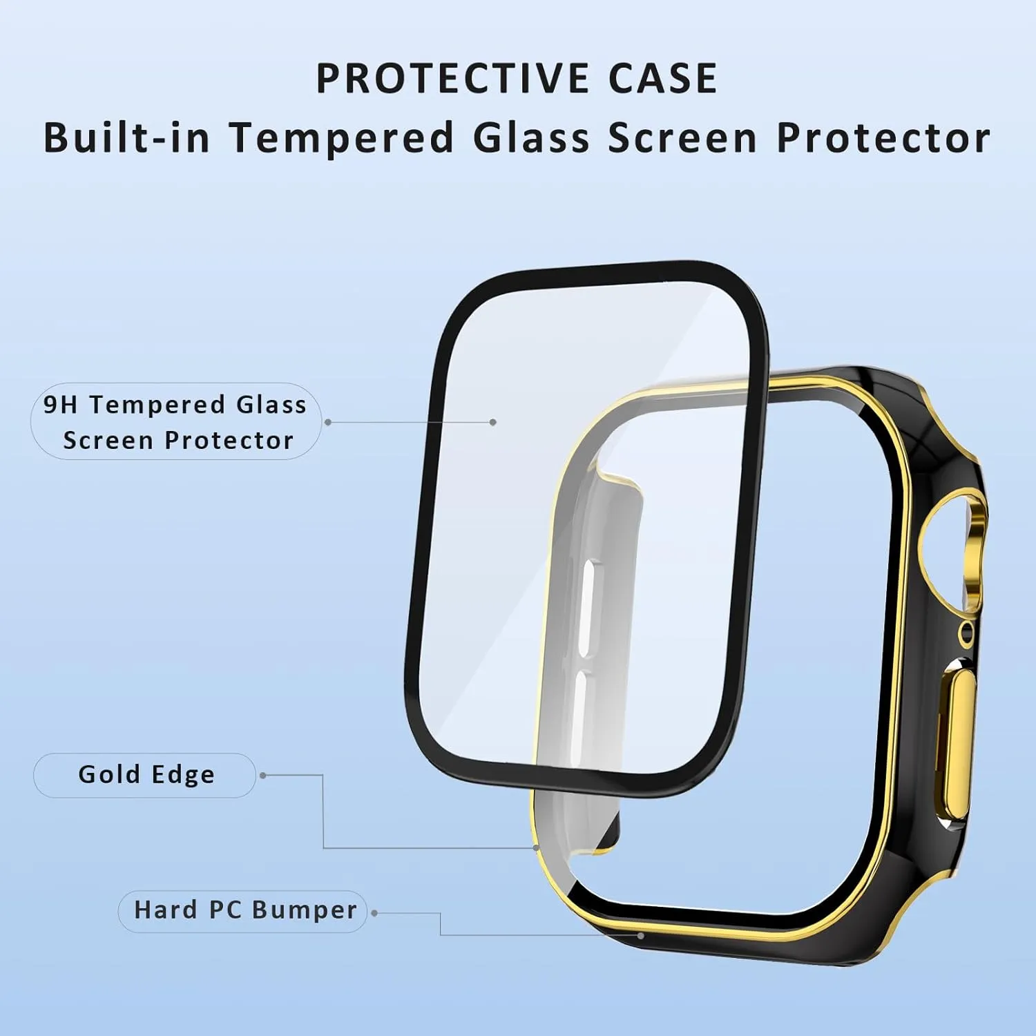 2 Pack Compatible with Apple Watch Case Series 10 (2024) built in Tempered Glass Screen Protector, Shockproof Anti-Scratch Cover for iWatch (black&black/gold edge, for iwatch series 10/ 42mm)
