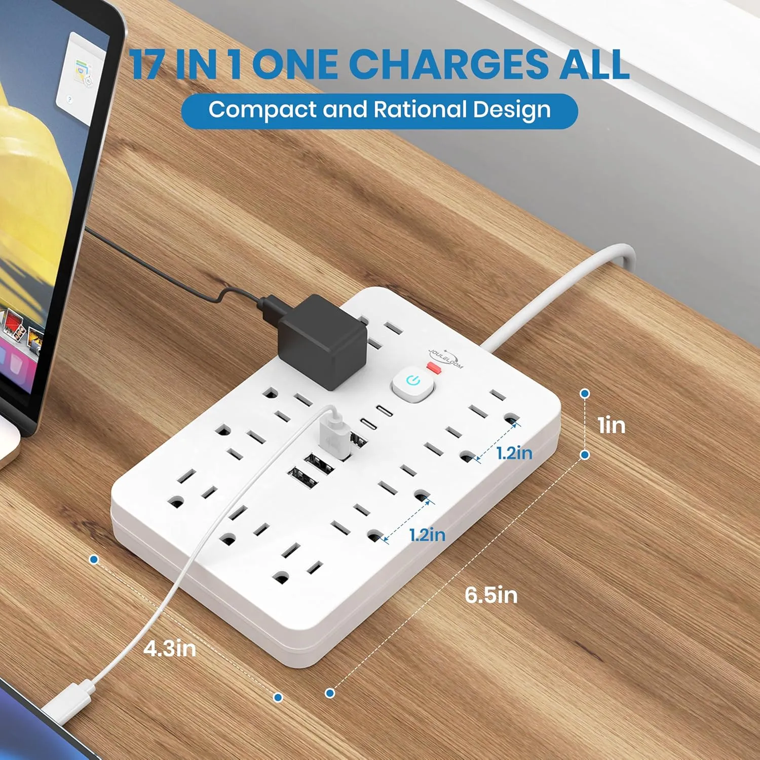 2 Pack JouleLoom Power Strip Surge Protector with 11 Outlets, 4 USB and 2 USB C Ports, 5 Ft Extension Cord, Flat Plug, Wall Mount, Overload Protection Desk USB Charging Station for Home, Office