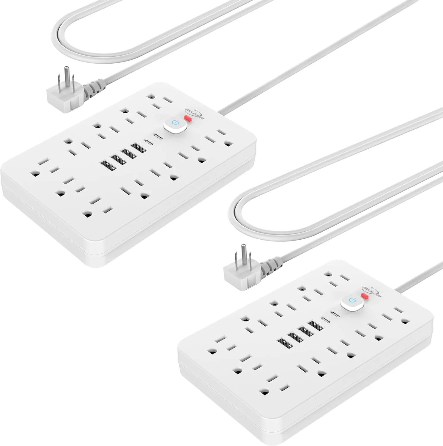 2 Pack JouleLoom Power Strip Surge Protector with 11 Outlets, 4 USB and 2 USB C Ports, 5 Ft Extension Cord, Flat Plug, Wall Mount, Overload Protection Desk USB Charging Station for Home, Office