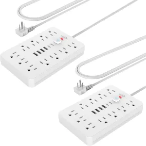 2 Pack JouleLoom Power Strip Surge Protector with 11 Outlets, 4 USB and 2 USB C Ports, 5 Ft Extension Cord, Flat Plug, Wall Mount, Overload Protection Desk USB Charging Station for Home, Office