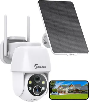 2K Solar Security Cameras Wireless Outdoor, WiFi Cameras for Home Security Battery-Powered, 360 PTZ, 3MP Color Night Vision, Two-Way Audio, Alexa/Google Assistant, 2.4Ghz Only