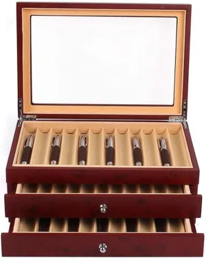 3 Layer Wood Pen Display Box 34 Pen Organizer Box,Pen Display Case Storage and Fountain Pen Collector Organizer Box with Glass Window Thanksgiving Christmas Gift(Red)