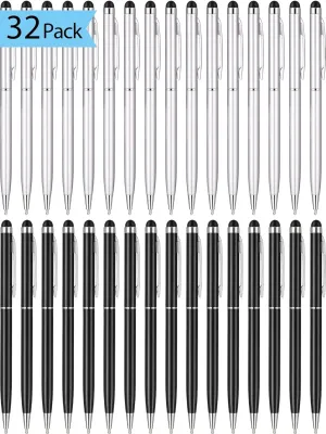 32 Pieces Stylus Pen for Touch Screens, 2 in 1 Universal Ballpoint Fine Tip Stylus Metal Pens, Black Ink, for Most Capacitive Touch-Screen Phone Tablet (Black, Silver)