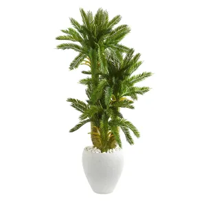 4’ Triple Cycas Artificial Plant in White Planter