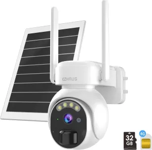 4G LTE Cellular Solar Security Camera Wireless Outdoor, No WiFi Solar Powered Camera, 360 Live View, 2K Color Night Vision, PIR Motion Sensor, 2 Way Talk, Built in SIM Card