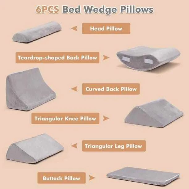 6 Pieces Bed Pillow Sleeping Wedge For Acid Reflux & Gerd