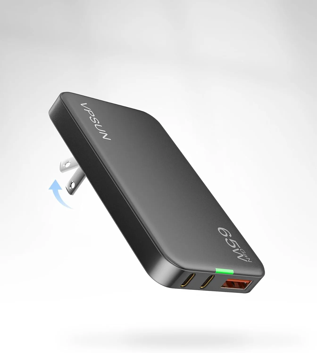 65W GaN USB C Wall Charger Block,3 Port Ultra Thin Flat USB-C Charging Plug,Foldable USB Power Adapter for MacBook,iPhone 15/16,Samsung (Gray, 65w)