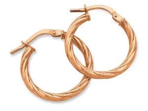 9ct Rose Gold Silver Infused Twist Hoop Earrings- 2mm x 15mm