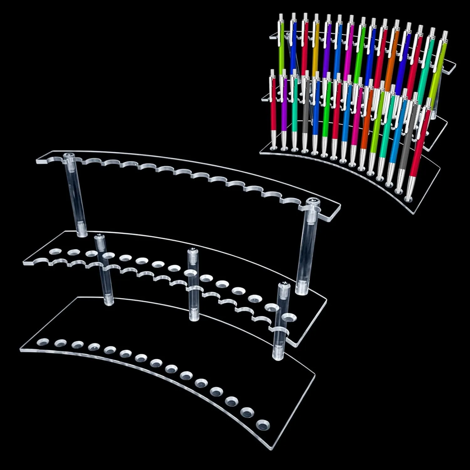 Acrylic Pen Display Stand 30 Slots 1.3cm Pen Stand Display 2 Tier Clear Pen Display Stand Rack Acrylic Pen Stand Display