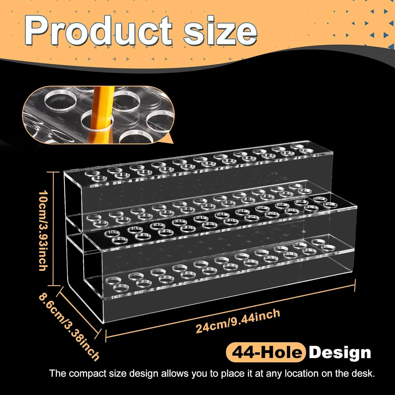 Acrylic Pen Holder, 44-Slots Pen Display Stand Clear Pen Holder Pencil Display Stand Eyebrow Pen Stand Art Brush Rack Makeup Brush Rack Organizer for Home Office Desk School Supplies