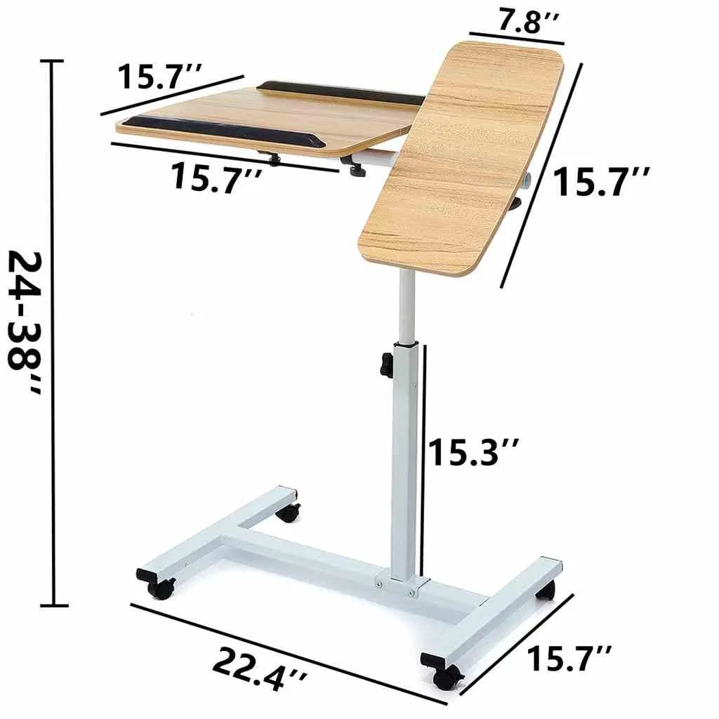 Adjustable Overbed Bedside tray tables with Wheels - overbed rolling table for Hospital and Home Use