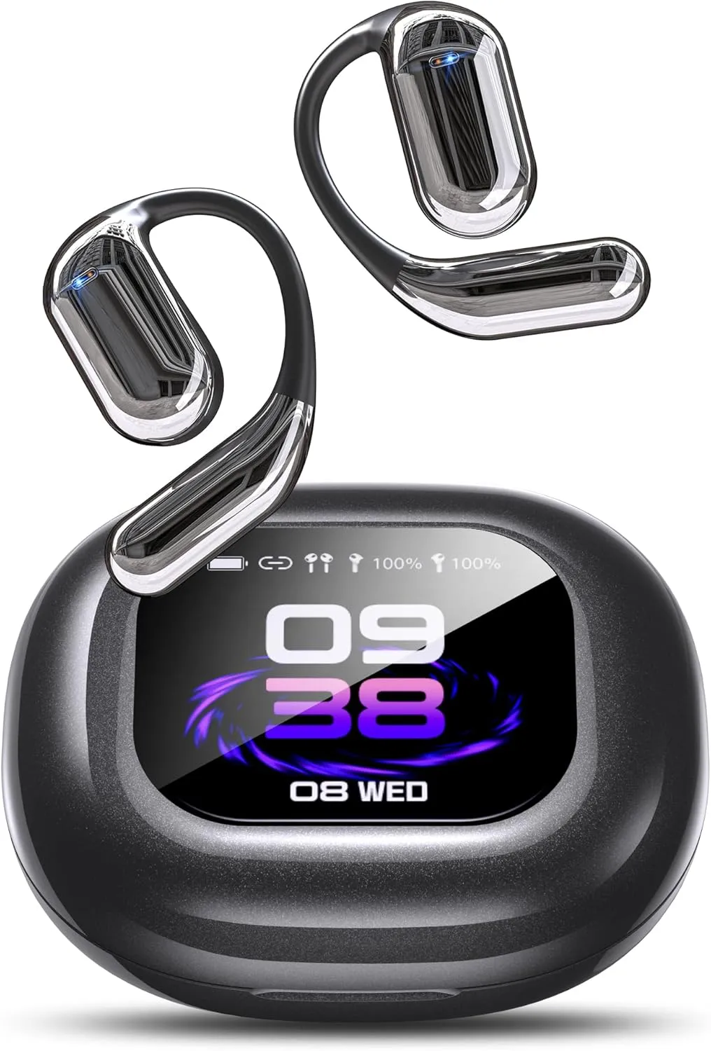 AI Language Translation Earbuds, Bluetooth 5.4 Headphones Translator for 144 Languages & Accents, OWS LCD Touch Screen Real-Time Earphones Fit iOS and Android Ideal for Travel Business Learning, Black