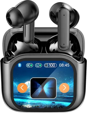 AI Language Translation Earbuds, LCD Touch Screen OWS Real-Time Translator for 144 Languages & Accents Headphones Translator Ideal for Travel Business Learning Translation Device Earphones(Black)
