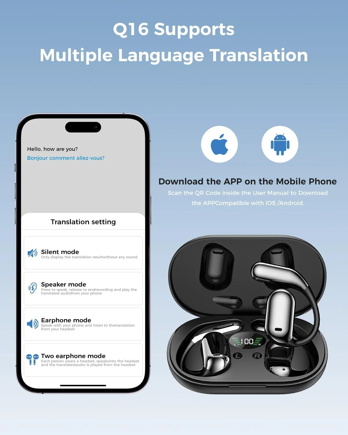 AI Language Translator Earbuds:3-in-1 Translator Earbuds with 150 Languages Real-time Translation and 10 Languages Offline Translation,HiFi,Suitable for Travel Study and Business(Black)