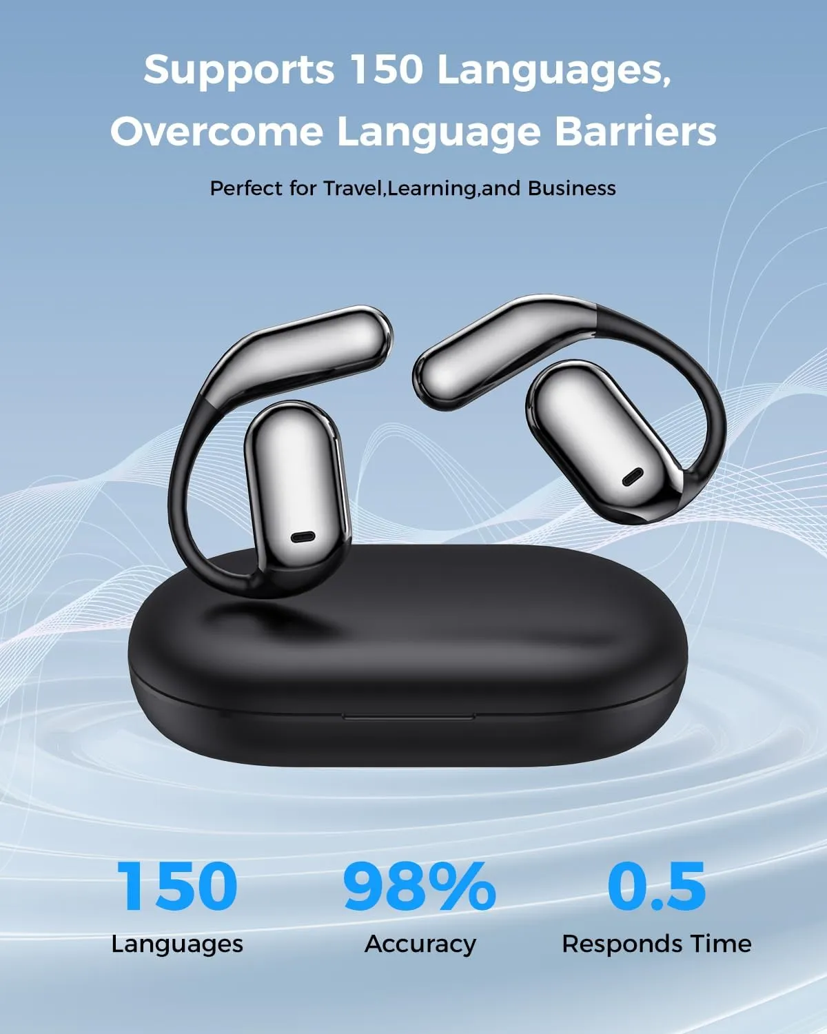 AI Language Translator Earbuds:3-in-1 Translator Earbuds with 150 Languages Real-time Translation and 10 Languages Offline Translation,HiFi,Suitable for Travel Study and Business(Black)