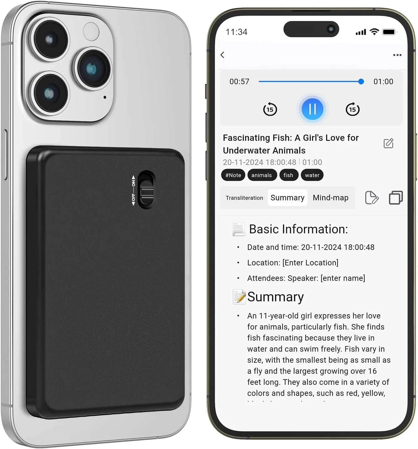 AI Voice Recorder with Transcription & Summarization: 1536Kbps Recording Device with App Control Support 59 Languages, 64GB (200H Storage), 25H Battery Life, Perfect for Lectures, Meetings, Interview