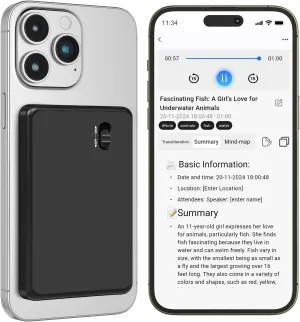AI Voice Recorder with Transcription & Summarization: 1536Kbps Recording Device with App Control Support 59 Languages, 64GB (200H Storage), 25H Battery Life, Perfect for Lectures, Meetings, Interview
