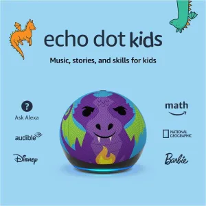 Amazon Echo Dot Kids (newest model), Designed for kids, with parental controls, Includes 1 Year of Amazon Kids , Dragon