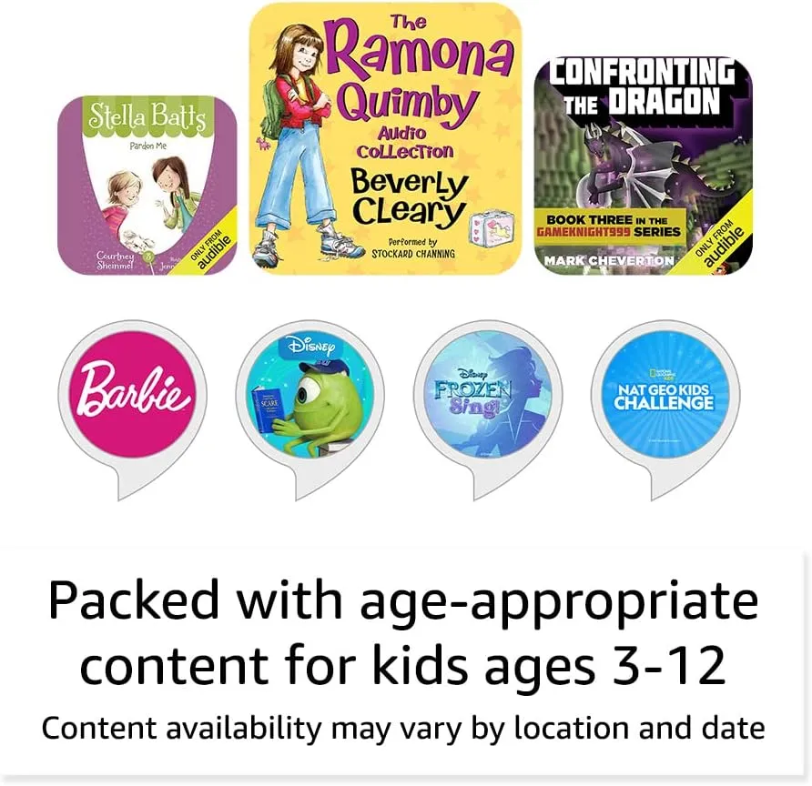 Amazon Echo Dot Kids (newest model), Designed for kids, with parental controls, Includes 1 Year of Amazon Kids , Dragon
