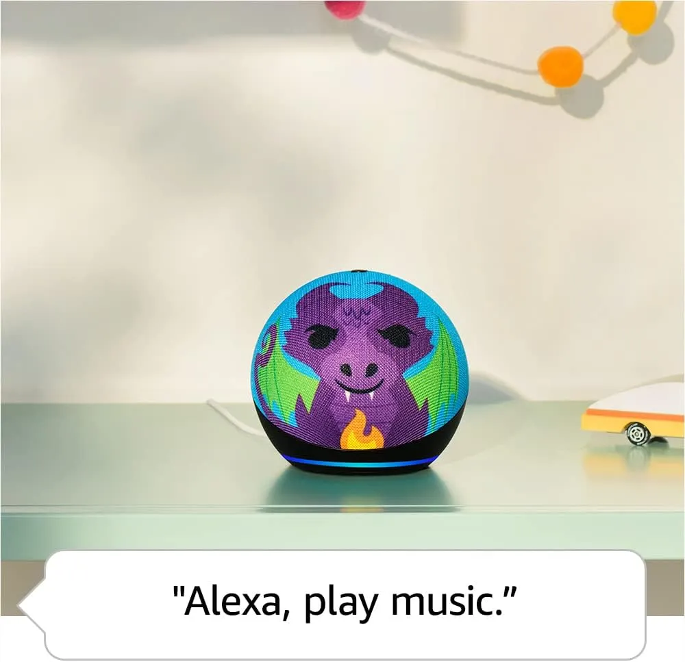 Amazon Echo Dot Kids (newest model), Designed for kids, with parental controls, Includes 1 Year of Amazon Kids , Dragon