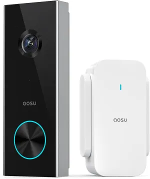 AOSU Doorbell Camera Wireless, Battery-Powered Video Doorbell with Chime, 2K Resolution, No Monthly Fees, 166 Ultra Wide Angle, 180-Day Battery Life, AI Detection, Work with Alexa & Google Assistant