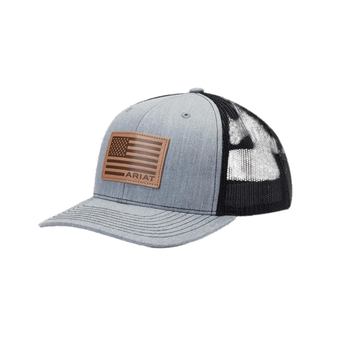 Ariat M&F Grey US Flag Leather Patch Cap