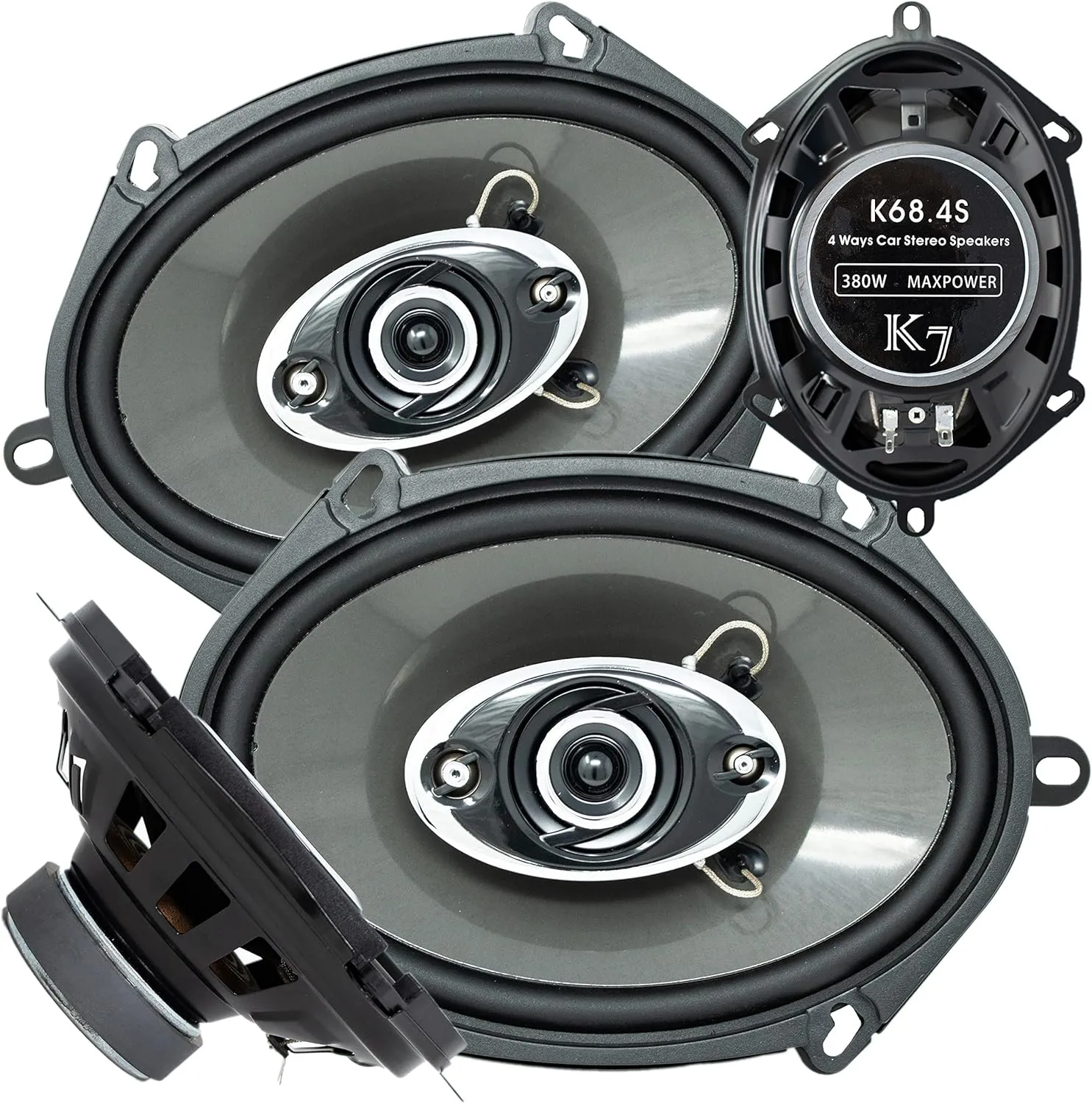AUDIOTEK 2X K7 5x7 / 6x8 in 4-Way 380 Watts Coaxial Car Speakers CEA Rated 4 Ohm for Car, RV, ATV, Motorcyle (Pair) (2 Speakers)