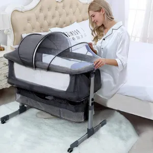Baby Bedside Bassinet Sleeper Crib with Adjustable Height & Mosquito Net