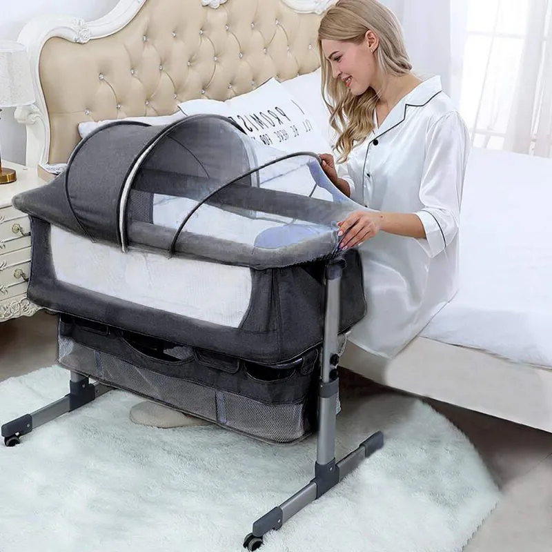 Baby Bedside Bassinet Sleeper Crib with Adjustable Height & Mosquito Net