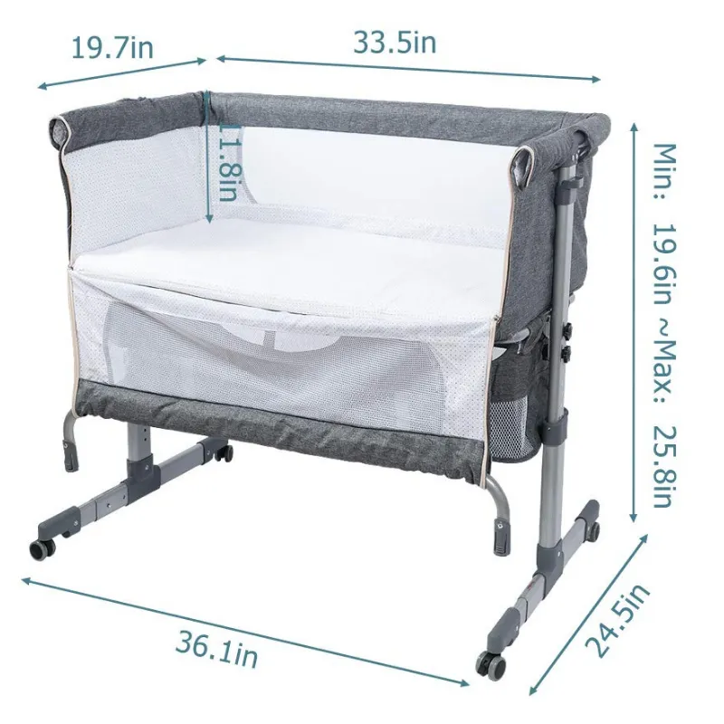 Baby Bedside Bassinet Sleeper Crib with Adjustable Height & Mosquito Net