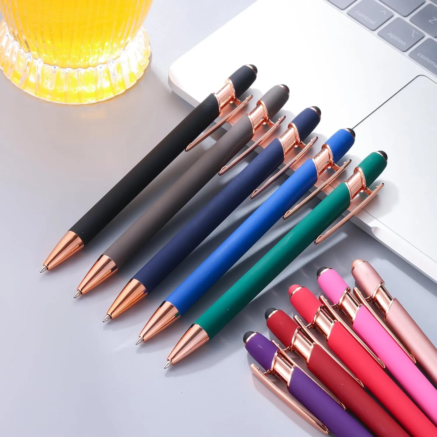 Ballpoint Pens,Pen with Stylus Tips, 1.0 mm Black Ink Metal Stylus Pens for Touch Screens, 2 in 1 Stylus Ballpoint Pens (12 Colors pens