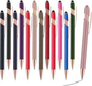 Ballpoint Pens,Pen with Stylus Tips, 1.0 mm Black Ink Metal Stylus Pens for Touch Screens, 2 in 1 Stylus Ballpoint Pens (12 Colors pens
