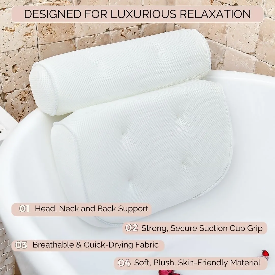 Bathtub Pillow for Neck and Shoulder - Spa Bath Pillows for Tub Neck and Back Support - Perfect Bath Accessories for Women - Relaxing Luxe Bath - Ideal Bath Gift Set for Women - Home Spa Products
