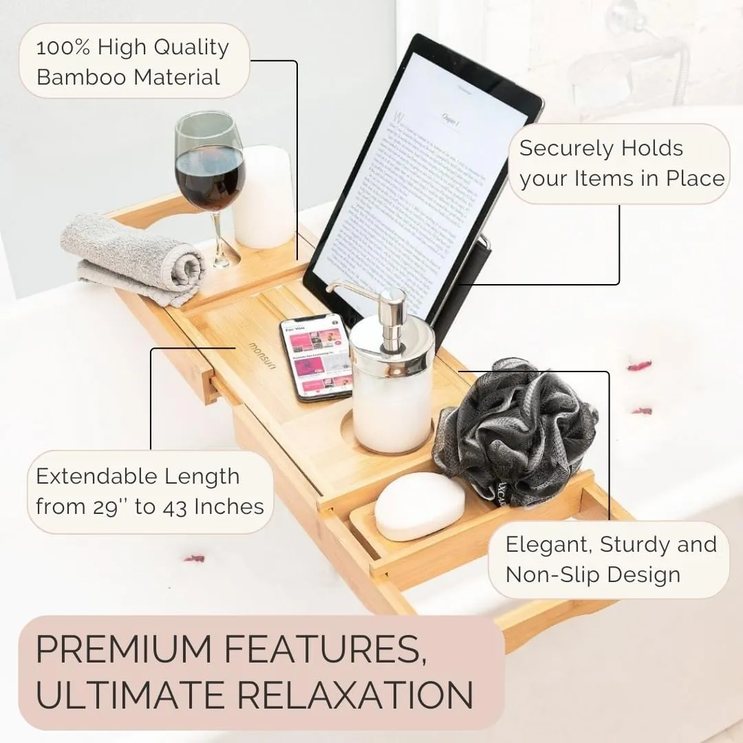 Bathtub Tray and Luxury Bath Pillow Set - Expandable Bath Tray for Tub and Deluxe Bathtub Pillow for Tub for Ultimate Relaxation - Perfect Bath Accessories for Women, Spa Gifts for Women.