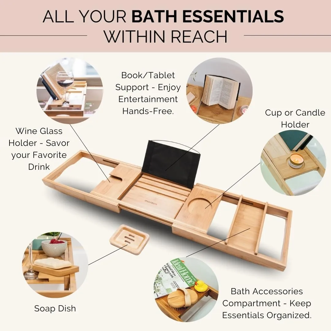 Bathtub Tray and Luxury Bath Pillow Set - Expandable Bath Tray for Tub and Deluxe Bathtub Pillow for Tub for Ultimate Relaxation - Perfect Bath Accessories for Women, Spa Gifts for Women.