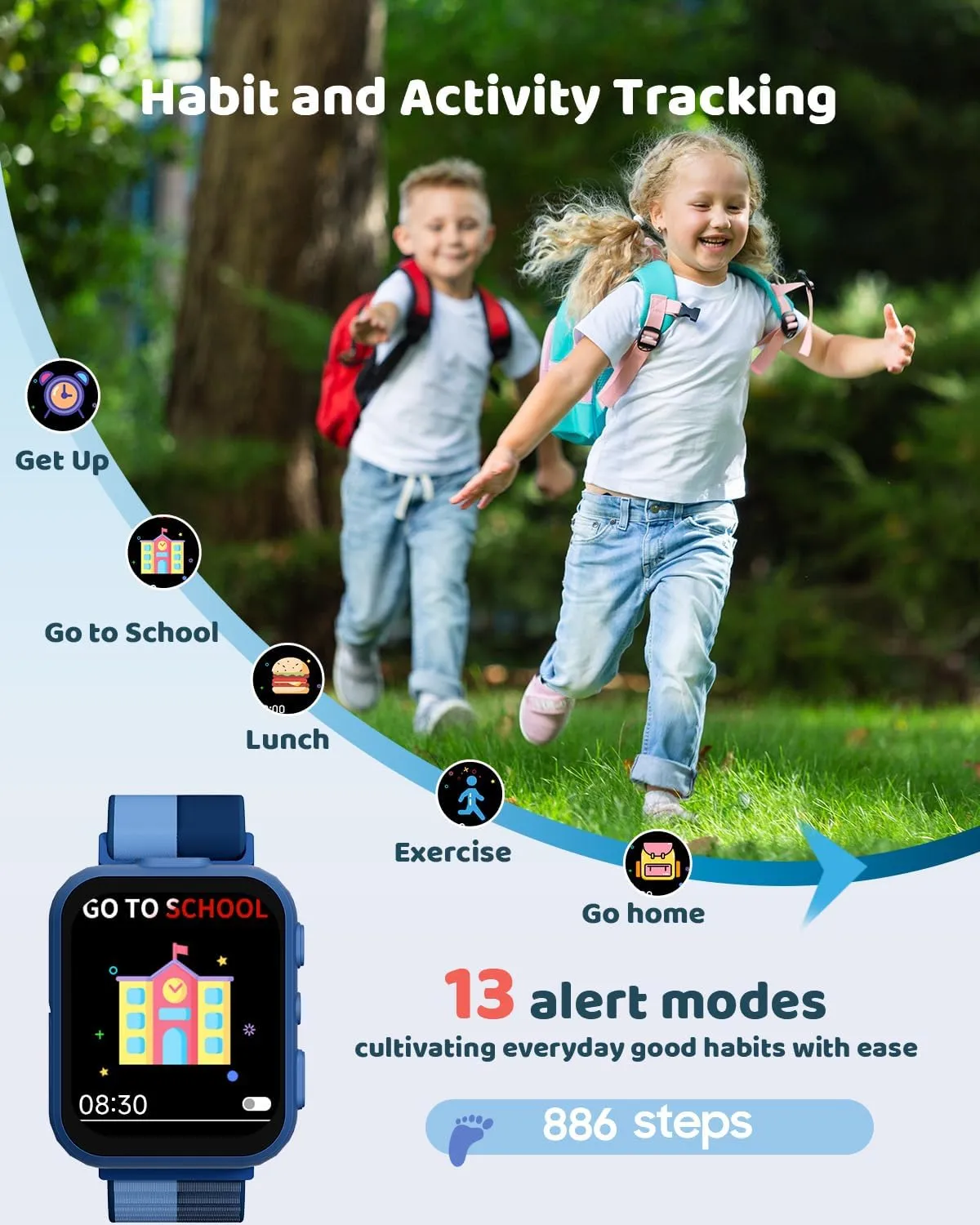 BIGGERFIVE Smart Watch for Kids with Dual Cameras, Two Straps, 30 Puzzle Games, Video & Music Player, Audiobooks, Flashlight, Pedometer, Educational Toys Birthday Gifts for Boys Girls Ages 4-10 Blue