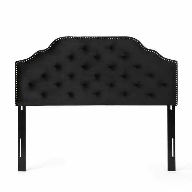 Black King Upholstered Padded Fabric Covered Headboard