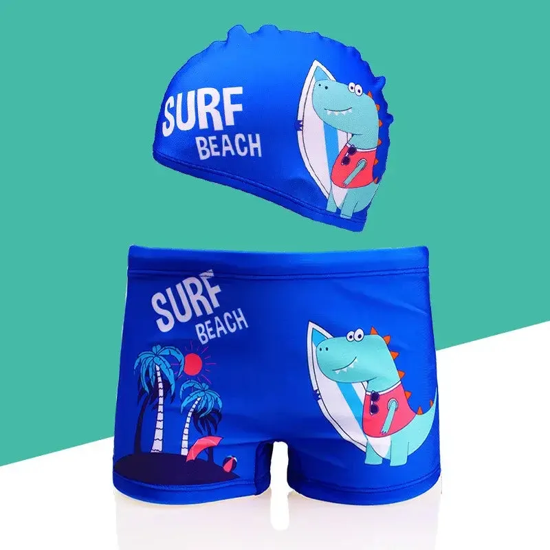 Boys Summer Beach Swimming Trunks and Cap 2PC Set