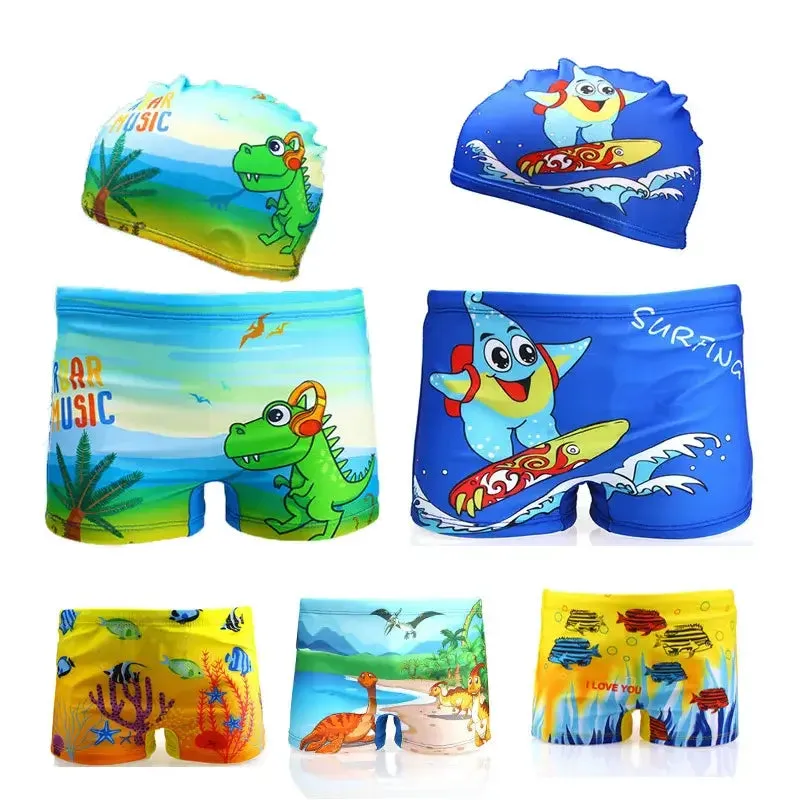Boys Summer Beach Swimming Trunks and Cap 2PC Set