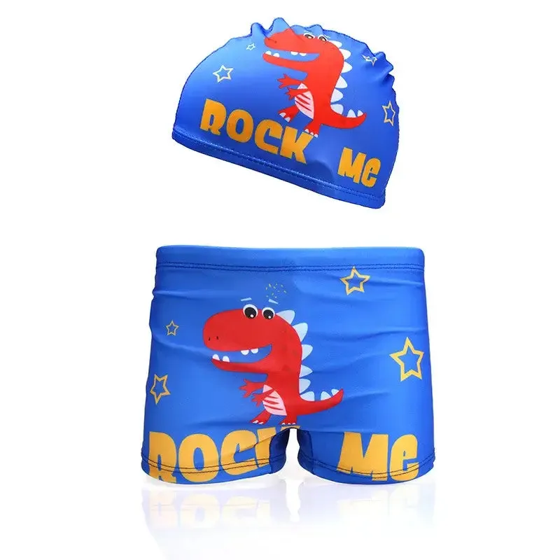 Boys Summer Beach Swimming Trunks and Cap 2PC Set
